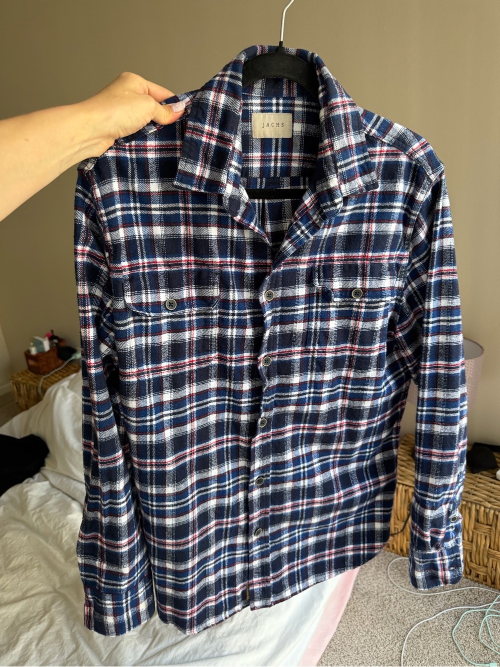 Jachs Navy, White & Red Plaid Flannel Button-Down Shirt